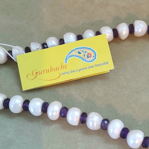 REAL Baroque Pearl and Amethyst Necklace with Sterling Silver Adjustable Li… - Picture 5 of 7